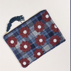 ANTHROPOLOGIE The Fiona Large Beaded Pouch: Dark Florals / NWT